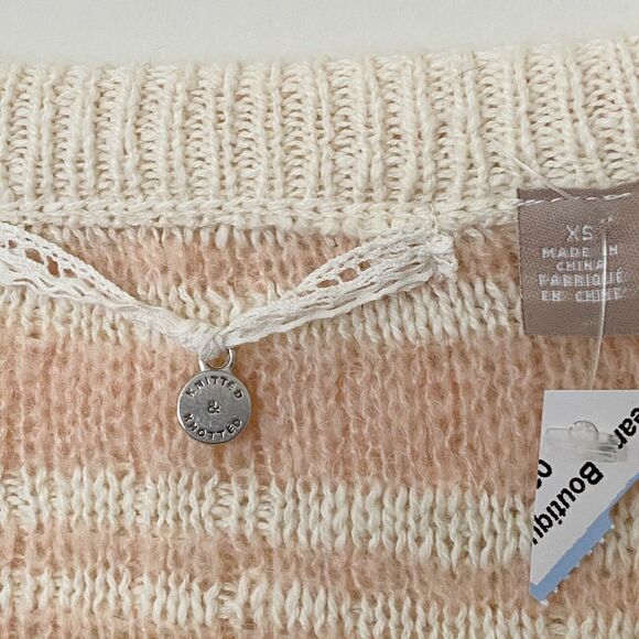 Knitted & Knotted Sweater XS Cardigan Pink/Cream Plaid Cotton/Wool/Alpaca Blend - Picture 4 of 9